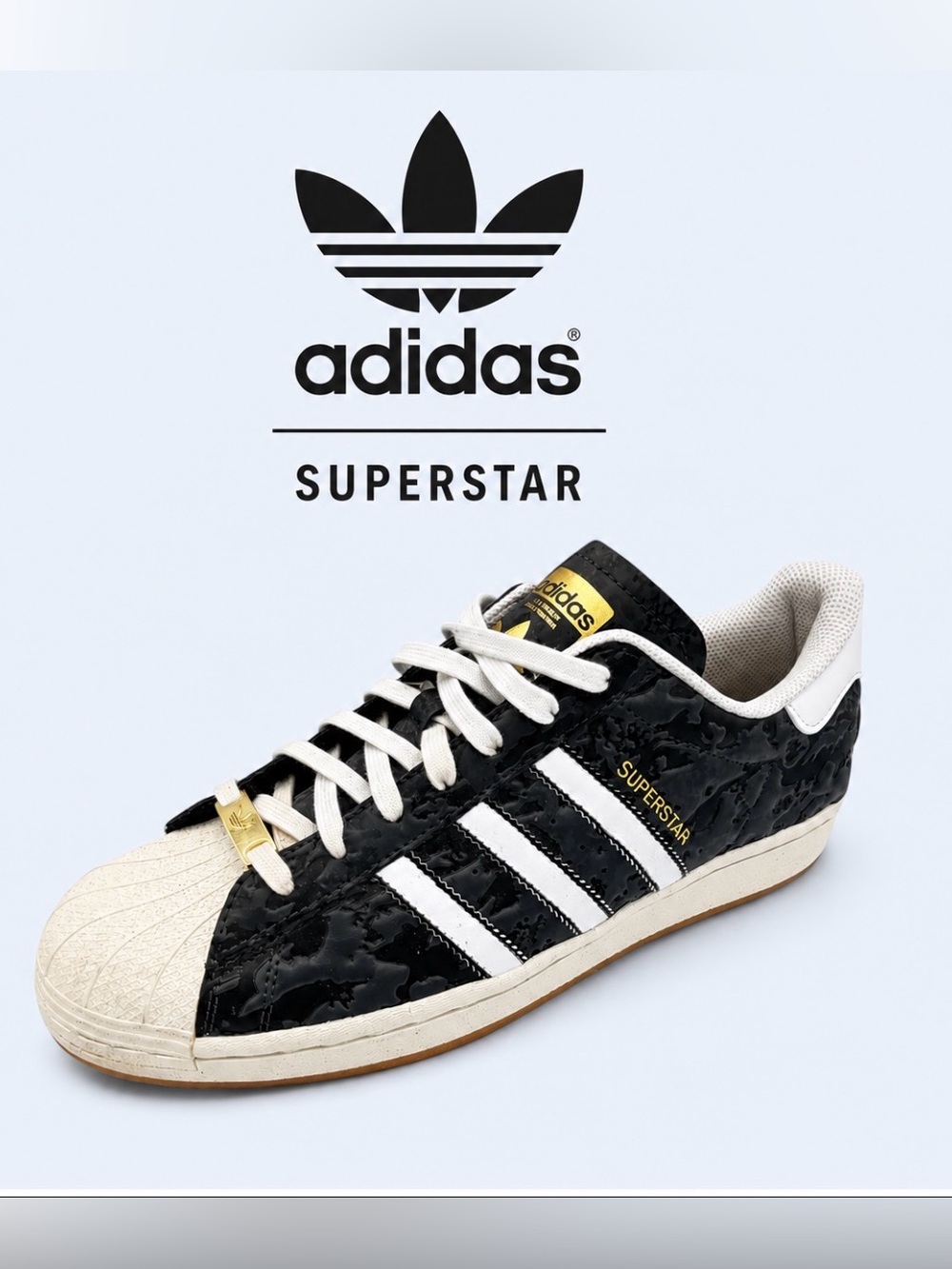Adidas Superstar Black Camo Patent Leather Shell Toe Sneakers Men’s 11.5